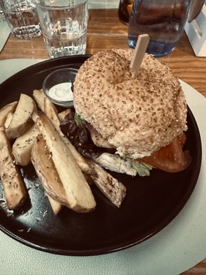 Ordered a spicy burger that wasn’t nearly as spicy as I’d expected (in a good way). The fries were very good, too, as was the sangria we ordered    at Mundo Vegan - Vegan World in Funchal