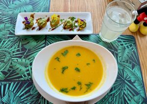 Soup and roasted sweet potatoes   at Mundo Vegan - Vegan World in Funchal