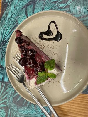 Amazing blueberry cheesecake! at Mundo Vegan - Vegan World in Funchal