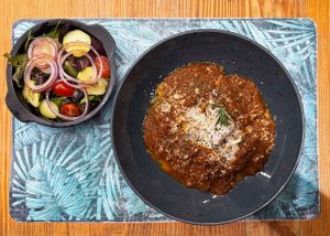 vegan lasagna bolognese at Mundo Vegan - Vegan World in Funchal