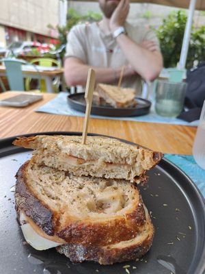 Ham and cheese toast, from small menu at Mundo Vegan - Vegan World in Funchal
