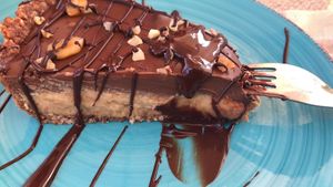 Amazing peanut (snickers) cake, I think not baked, rich and delicious! at Mundo Vegan - Vegan World in Funchal