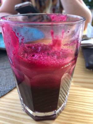 An amazing beetroot/apple juice, owner choice.  at Mundo Vegan - Vegan World in Funchal