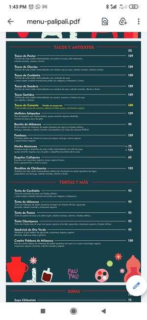 Menú 06/2021 at Pali Pali del Valle in Mexico City