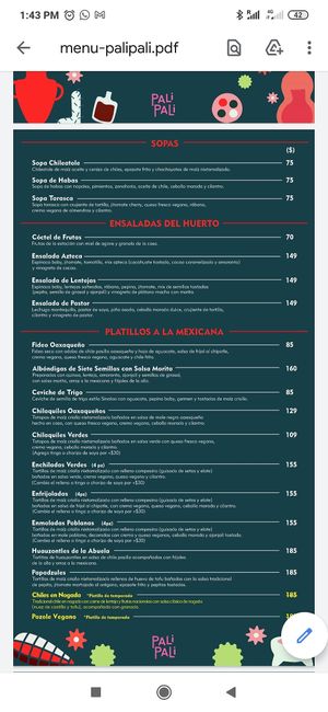 Menú 06/2021 at Pali Pali del Valle in Mexico City