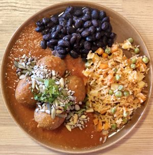 Albóndigas de semillas con salsa morita at Pali Pali del Valle in Mexico City