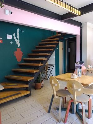 The kitchen is upstairs at Pali Pali del Valle in Mexico City