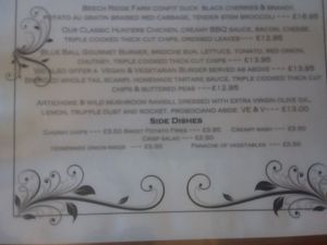 Mid-week menu at The Blue Ball in Wellington