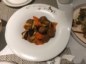 Lotus root balls with carrots and bamboo shoots  at Yong Fu Shan in Tianjin