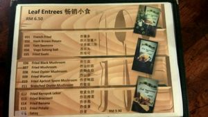 Menu at Leaf Vegetarian in Kuantan