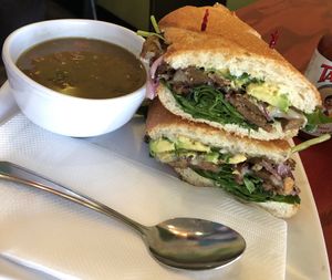 Vegan steak sandwich  at Green Peas in Culver City