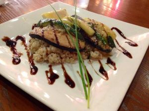 Vegan Salmon with Rice on Green Peas' winter menu at Green Peas in Culver City