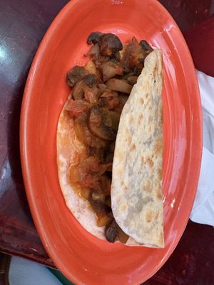 Mushroom Quesadilla without Cheesee  at El Cazador in Carolina Beach