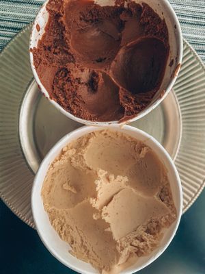 Beautiful! Vegan flavors: cafe mocha and peanut butter at Sylwia's Ice Cream in Cape Coral