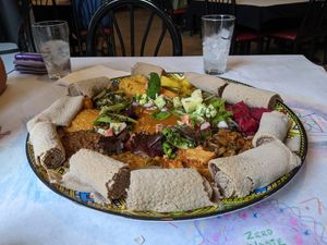 Traditional platter, serves three at Nile Vegan in Columbus