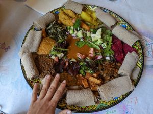 It looks HUGE but it was perfect for three of us at Nile Vegan in Columbus