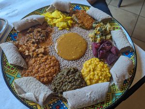 Sampler platter for two. Very generous portions at Nile Vegan in Columbus