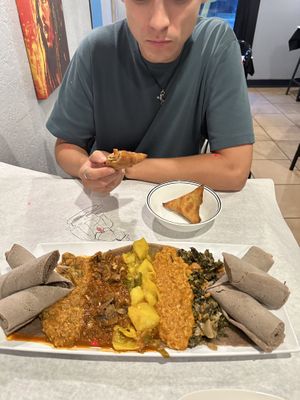 half garden platter and sambusas! delish  at Nile Vegan in Columbus