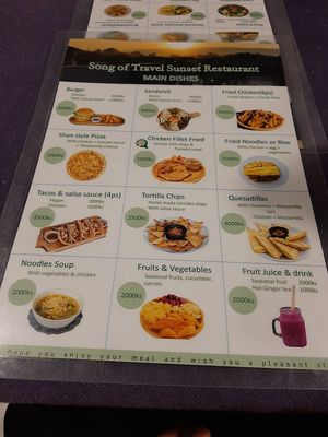 Menu at Song of Travel Hostel in Nyaungshwe
