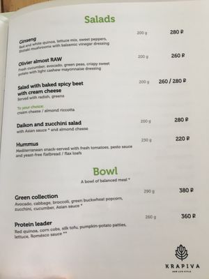 Menu at Krapiva in Perm