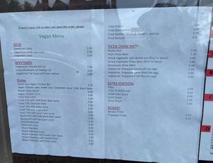 Vegan menu   at Tim Tim in Shrewsbury