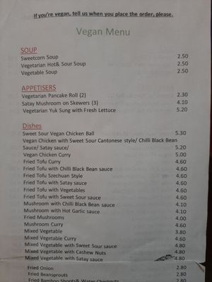 Vegan menu at Tim Tim in Shrewsbury