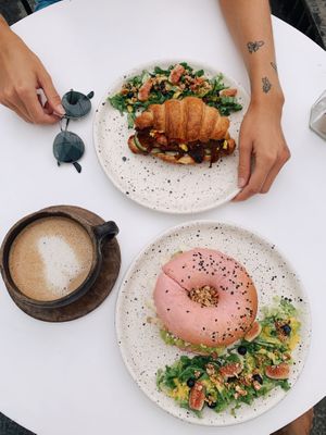 Breakfast croissant and a bagel  at Vegamo Deli in Mexico City