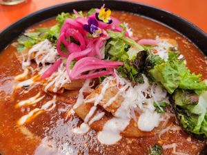 Enchiladas Rojas at Vegamo Deli in Mexico City