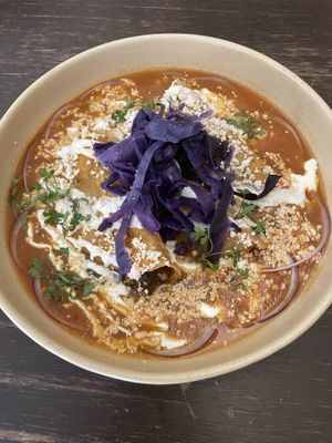 Red enchiladas   at Vegamo Deli in Mexico City