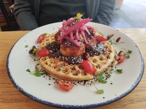Chikin waffle at Vegamo Deli in Mexico City