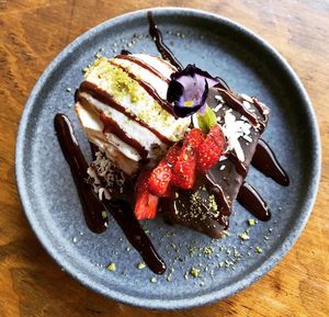 Gluten-free brownie with vegan maple-nut ice cream  at Vegamo Deli in Mexico City