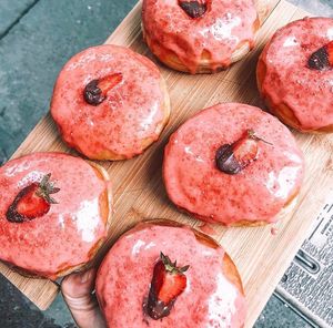Filled strawberry doughnuts  at Vegamo Deli in Mexico City