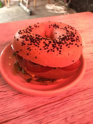 Bacon bagel at Vegamo Deli in Mexico City