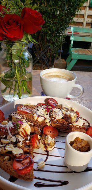 ChocoWaffle and a Chai Tea Latte - Absolute Perfection!!!! at Vegamo Deli in Mexico City