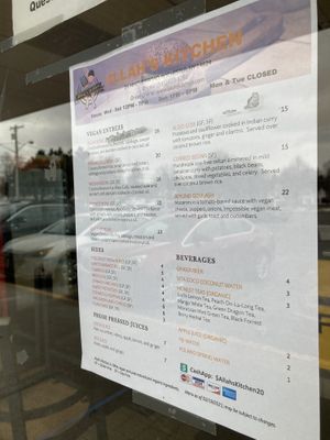 Menu - March 2021 at Allah's Kitchen in Rochester