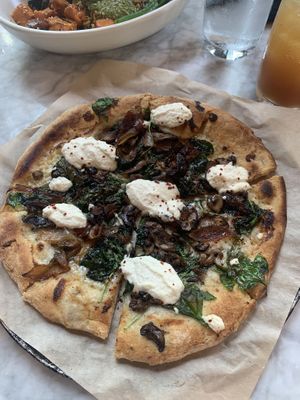 Mushroom Spinach Pizza with Almond Ricotta  at True Food Kitchen in Nashville