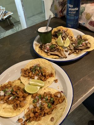 Mushroom tacos and chorizo tacos at Monchito in Barcelona