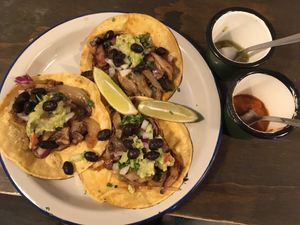 Chicharrón tacos (made with mushrooms) at Monchito in Barcelona