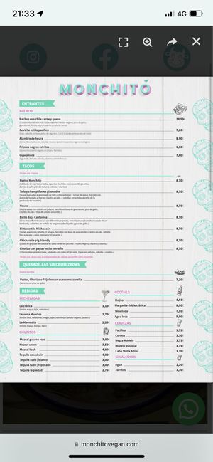 Menu  at Monchito in Barcelona