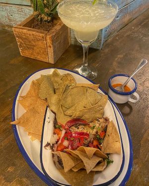 Refried beans and chips   at Monchito in Barcelona