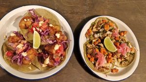 Trio de tacos (tofu / cauliflower) at Monchito in Barcelona