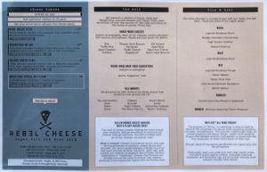 Menu, front at Rebel Cheese in Austin