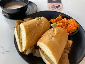 French dip with French carrot salad at Rebel Cheese in Austin