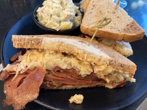 Gentle Reuben with potato salad at Rebel Cheese in Austin
