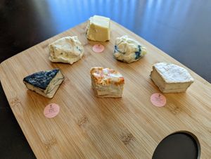 Farmer's, soft blue, and paprika chèvre. at Rebel Cheese in Austin