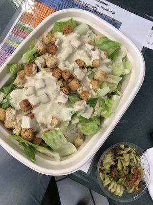 Side Caesar salad + pasta salad side (the pasta salad tasted sooo good!!!)  at Rebel Cheese in Austin