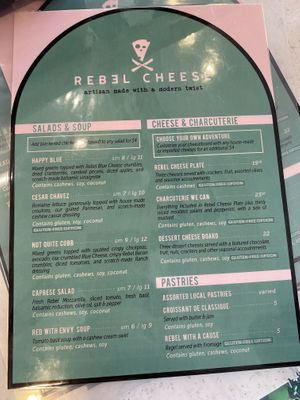 Salad, soup and cheese menu  at Rebel Cheese in Austin