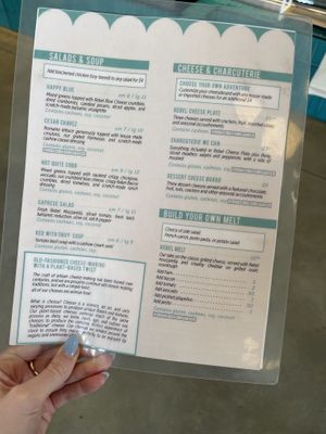 Salad, soup and cheese menu   at Rebel Cheese in Austin