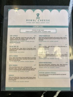 August 2023 Menu  at Rebel Cheese in Austin