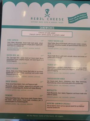 Menu at Rebel Cheese in Austin